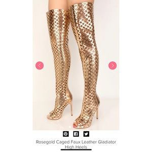 ROSEGOLD CAGED FAUX LEATHER GLADIATOR HIGH HEELS